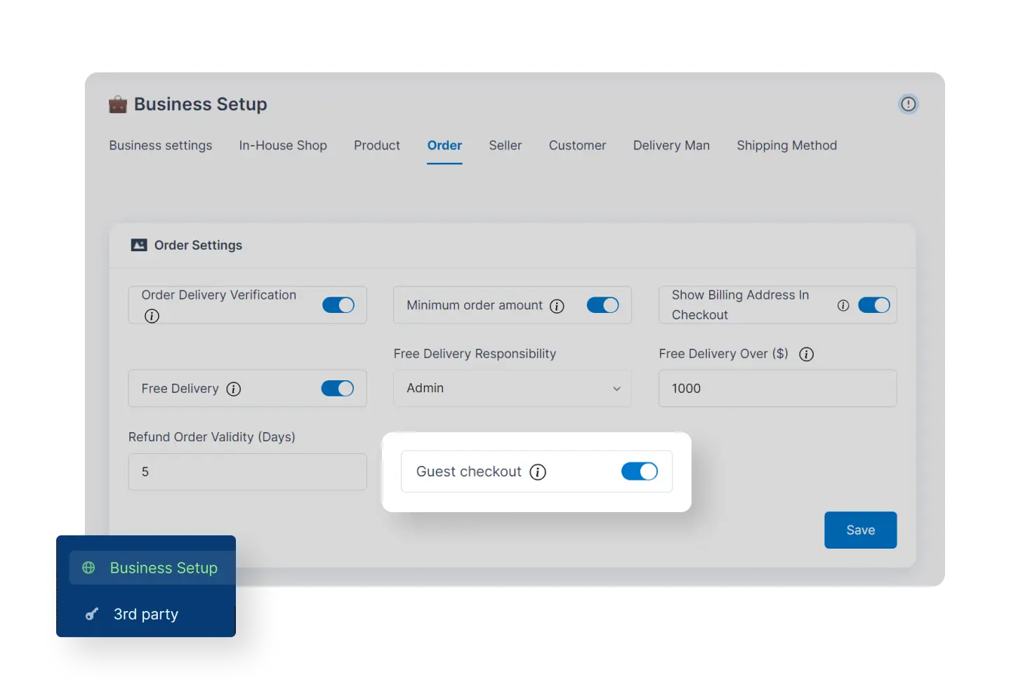6valley Admin Panel Guest Checkout Features