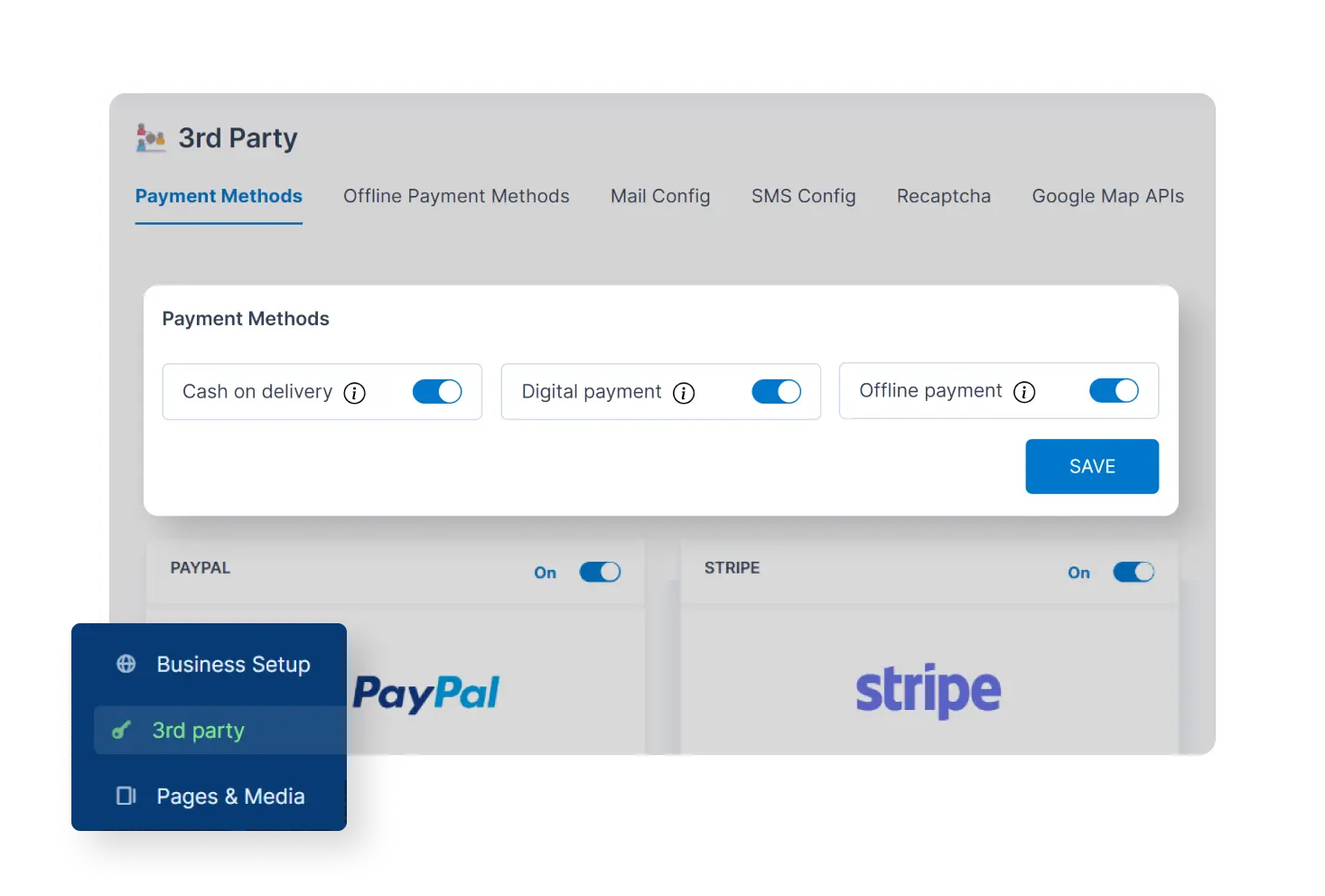 6valley Admin Panel Multiple Payment Methods Features