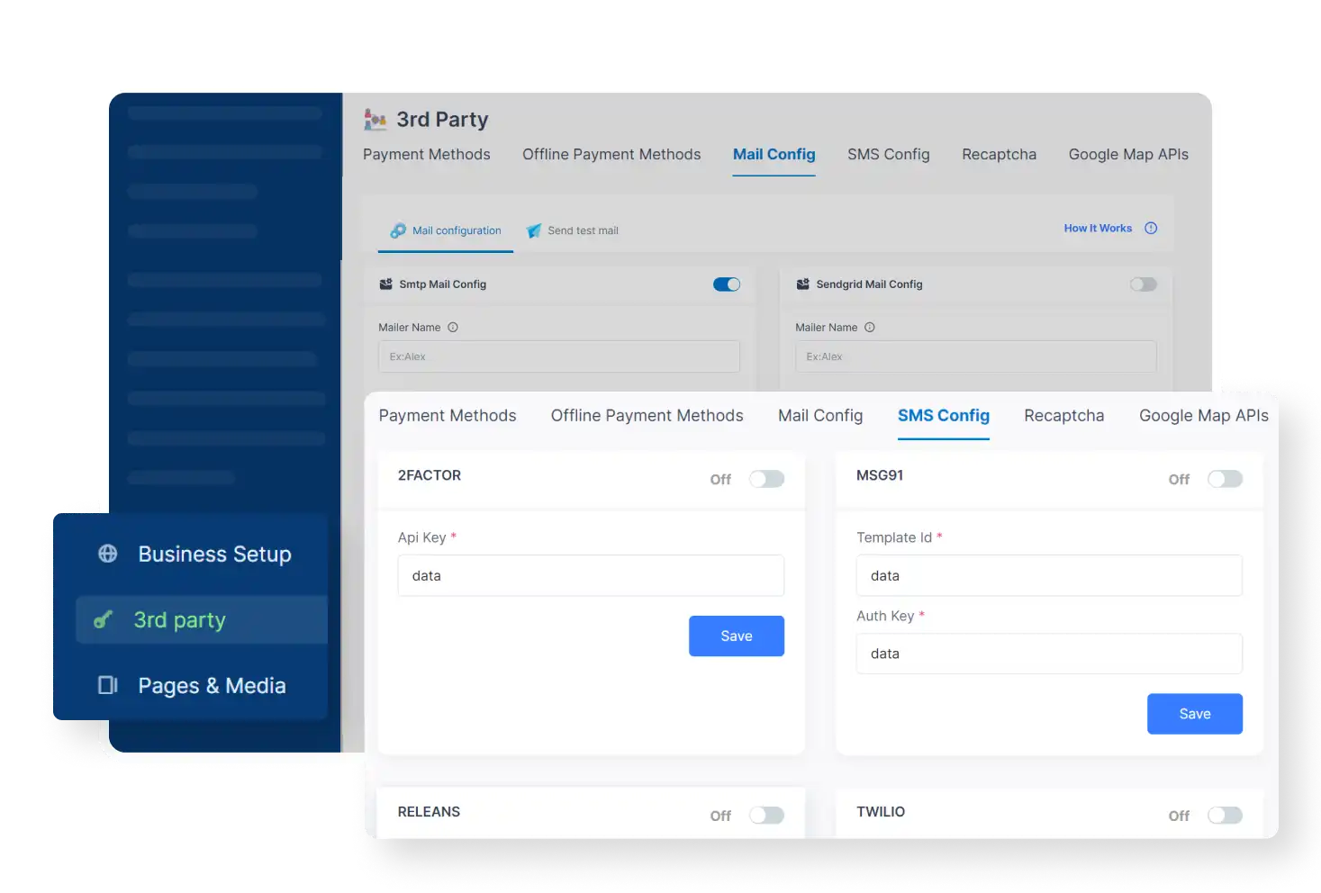 6valley Admin Panel Email And SMS Configuration Features