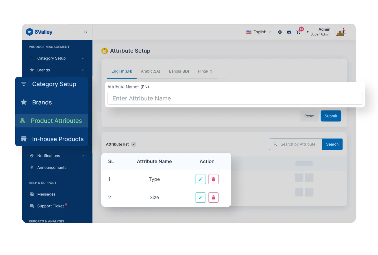 6valley Admin Panel Add Products And Attributes Features