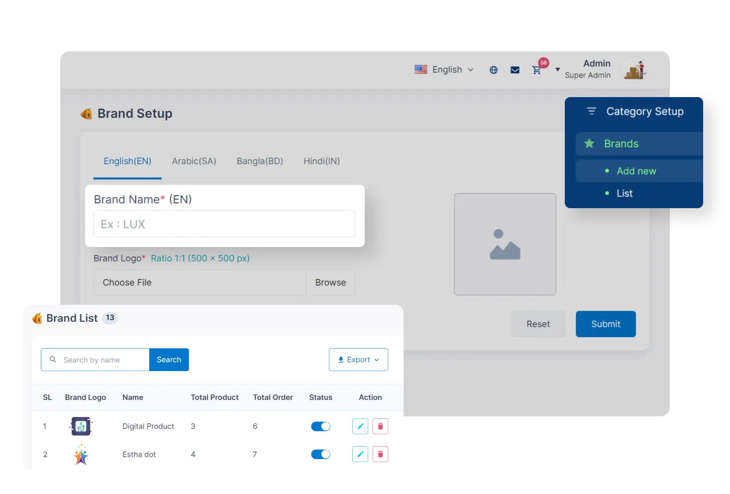 6valley Admin Panel Brand Wise Product Features