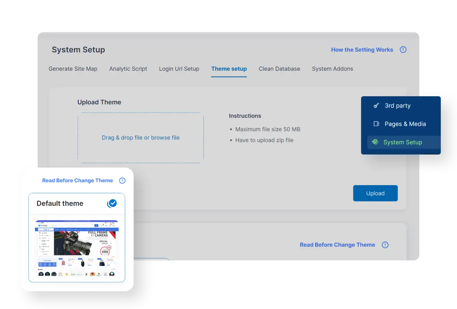 6valley Admin Panel Theme Setup Features