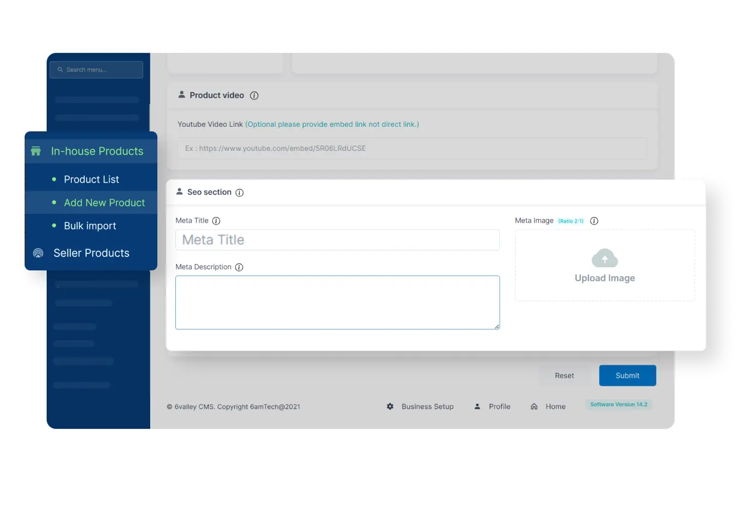 6valley Admin Panel Product SEO Features