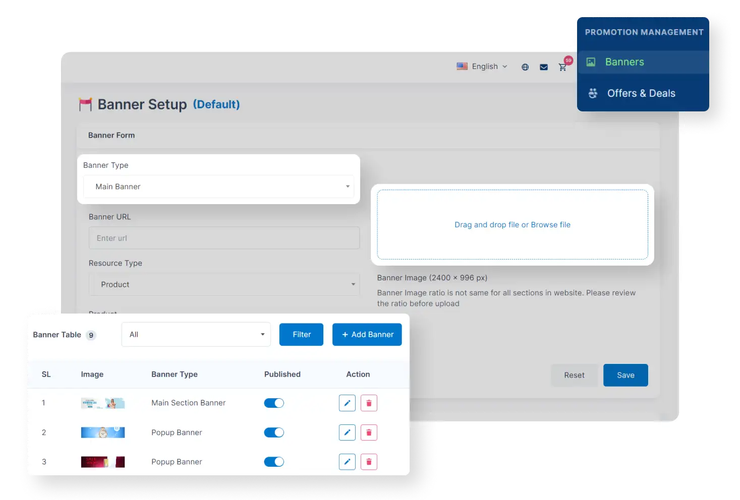 6valley Admin Panel Multiple Banners Features
