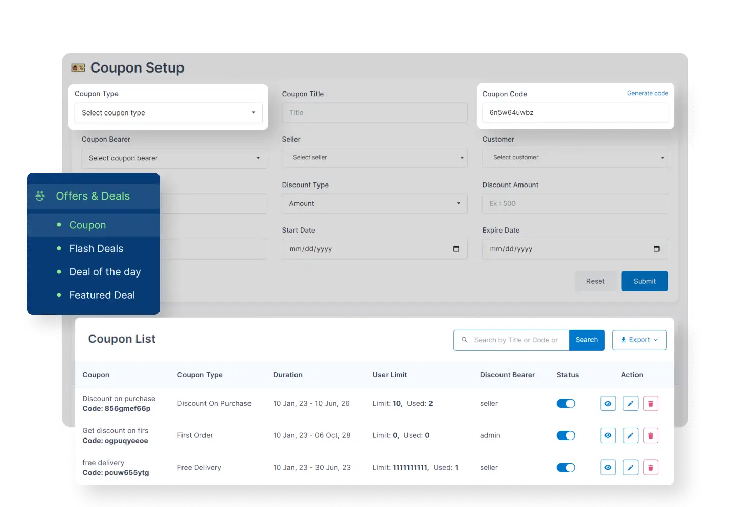 6valley Admin Panel Coupon Management Features