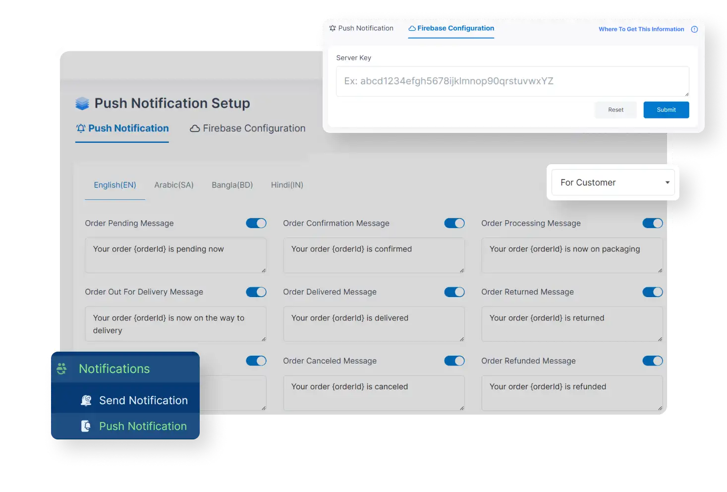 6valley Admin Panel Push Notification Features