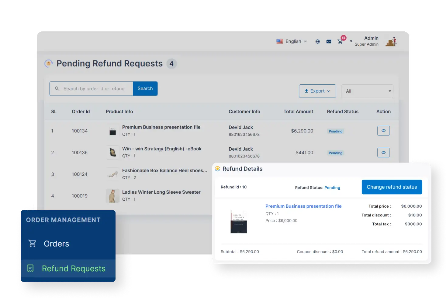 6valley Admin Panel Refund Management Features