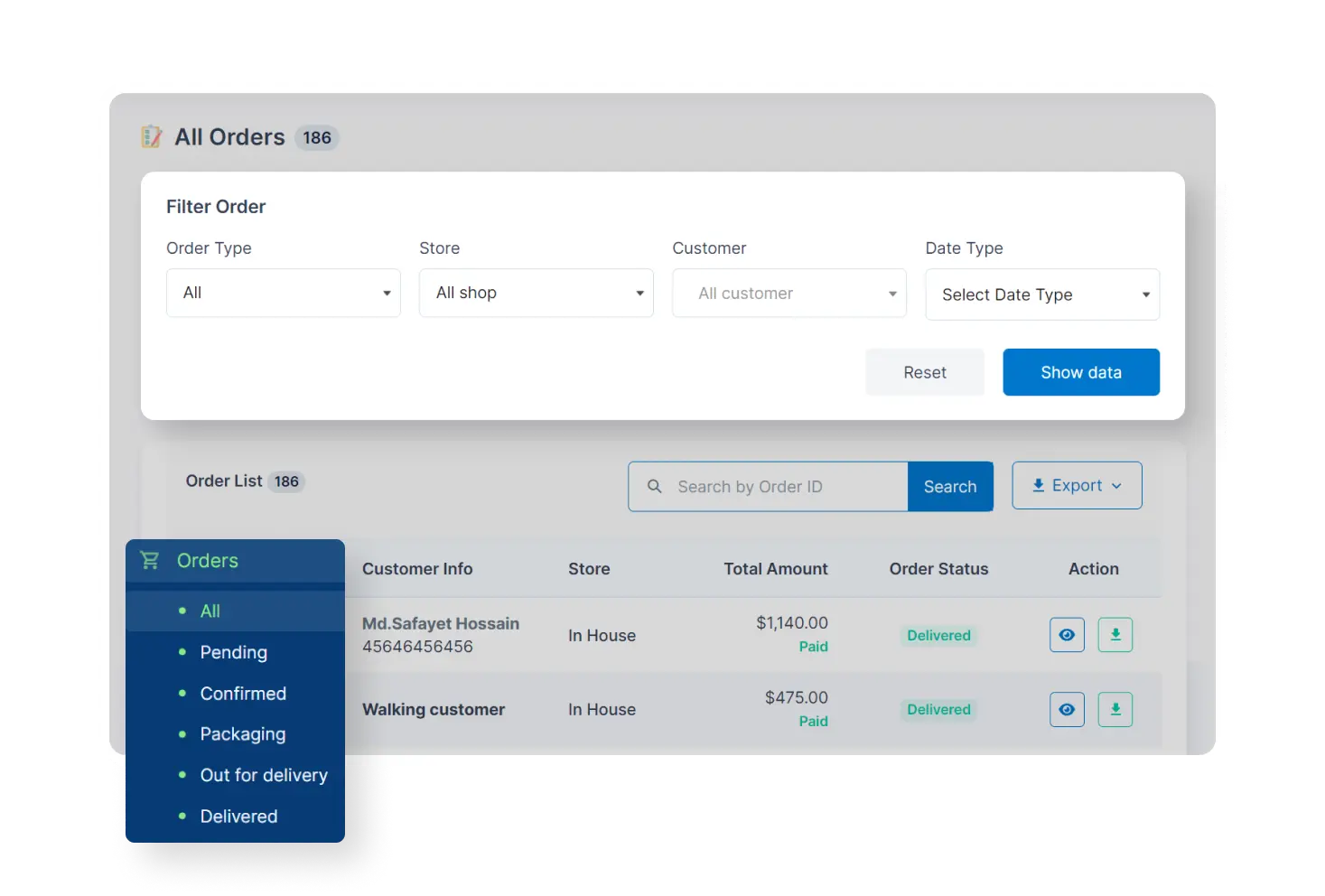 6valley Admin Panel Order Filtration Features