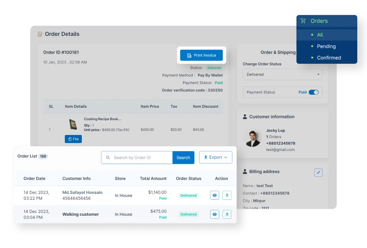 6valley Admin Panel Print Invoice Features