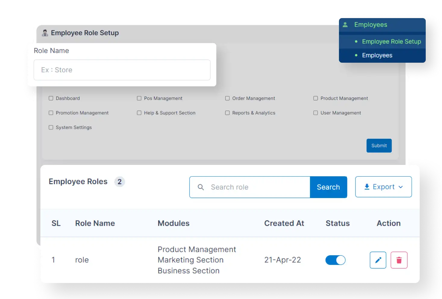 6valley Admin Panel Employee Role Setup Features