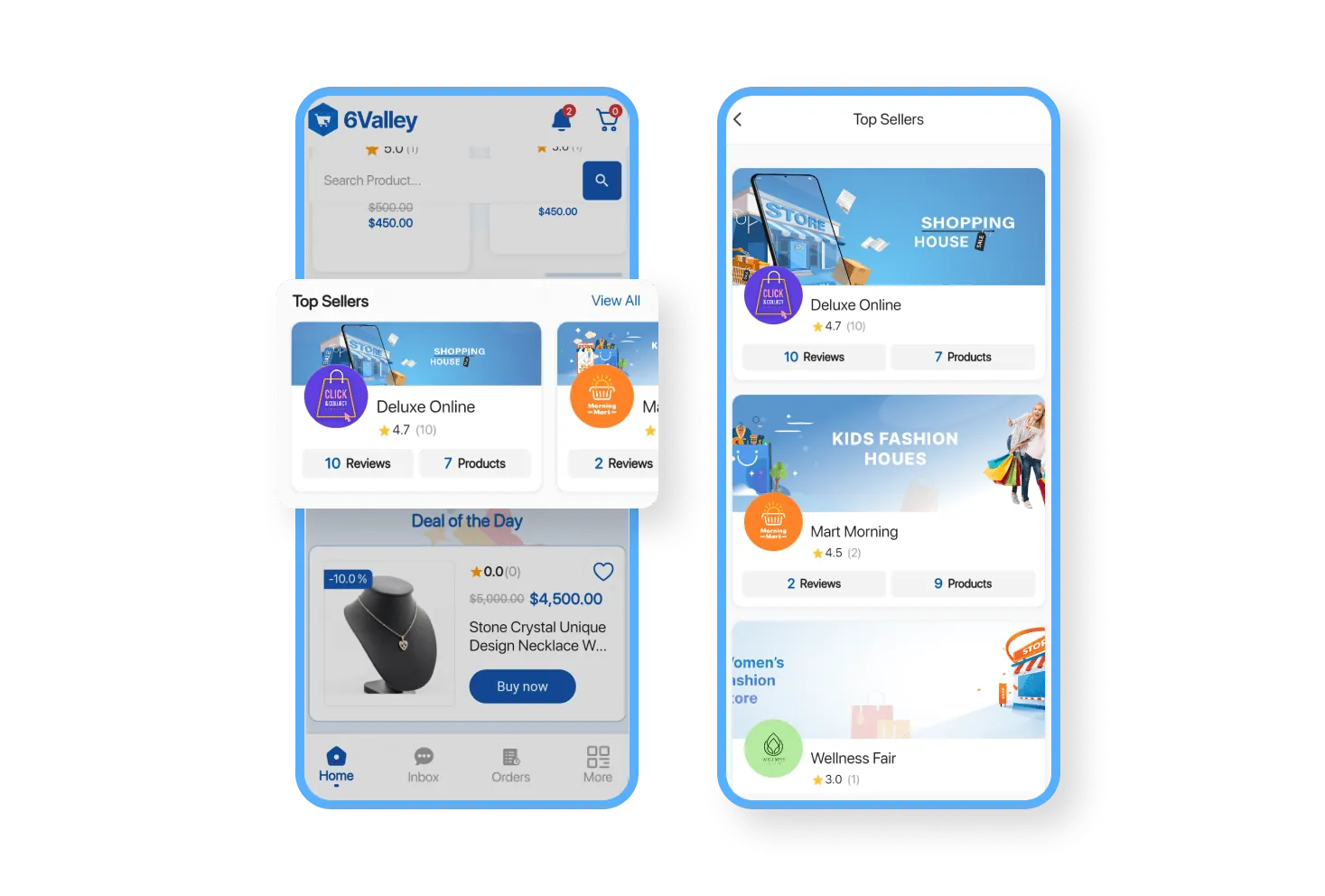 6valley Customer App Top Sellers Features