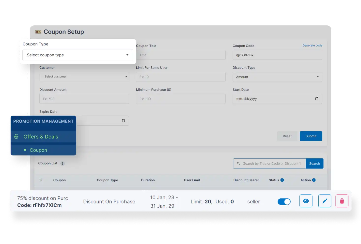6valley Seller Panel Coupon Management