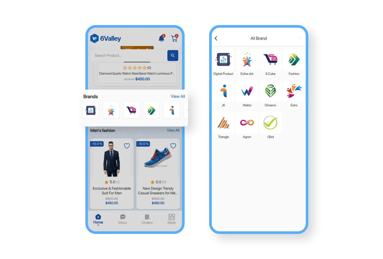 6valley Customer App Brands Features
