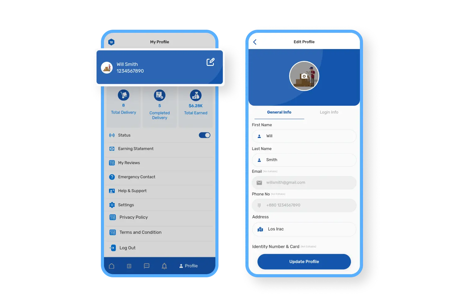 6valley Deliveryman App Edit Profile Features
