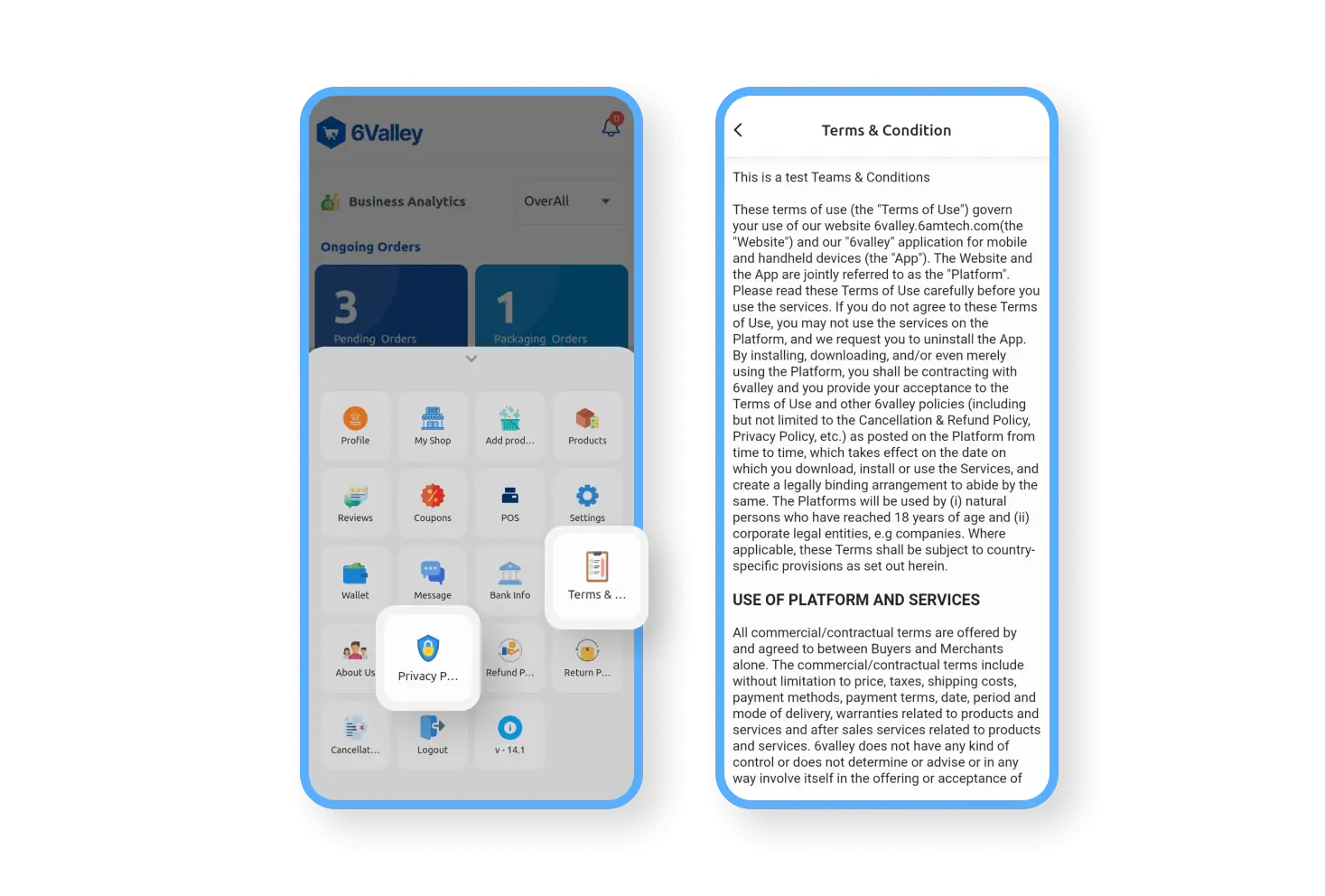 6valley Seller App Legal Pages Features