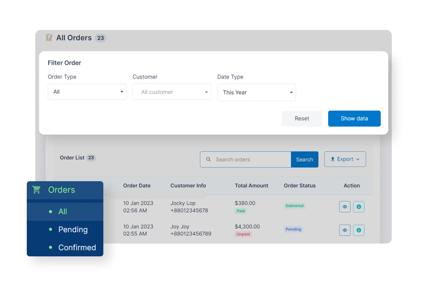 6valley Seller Panel order Filteration