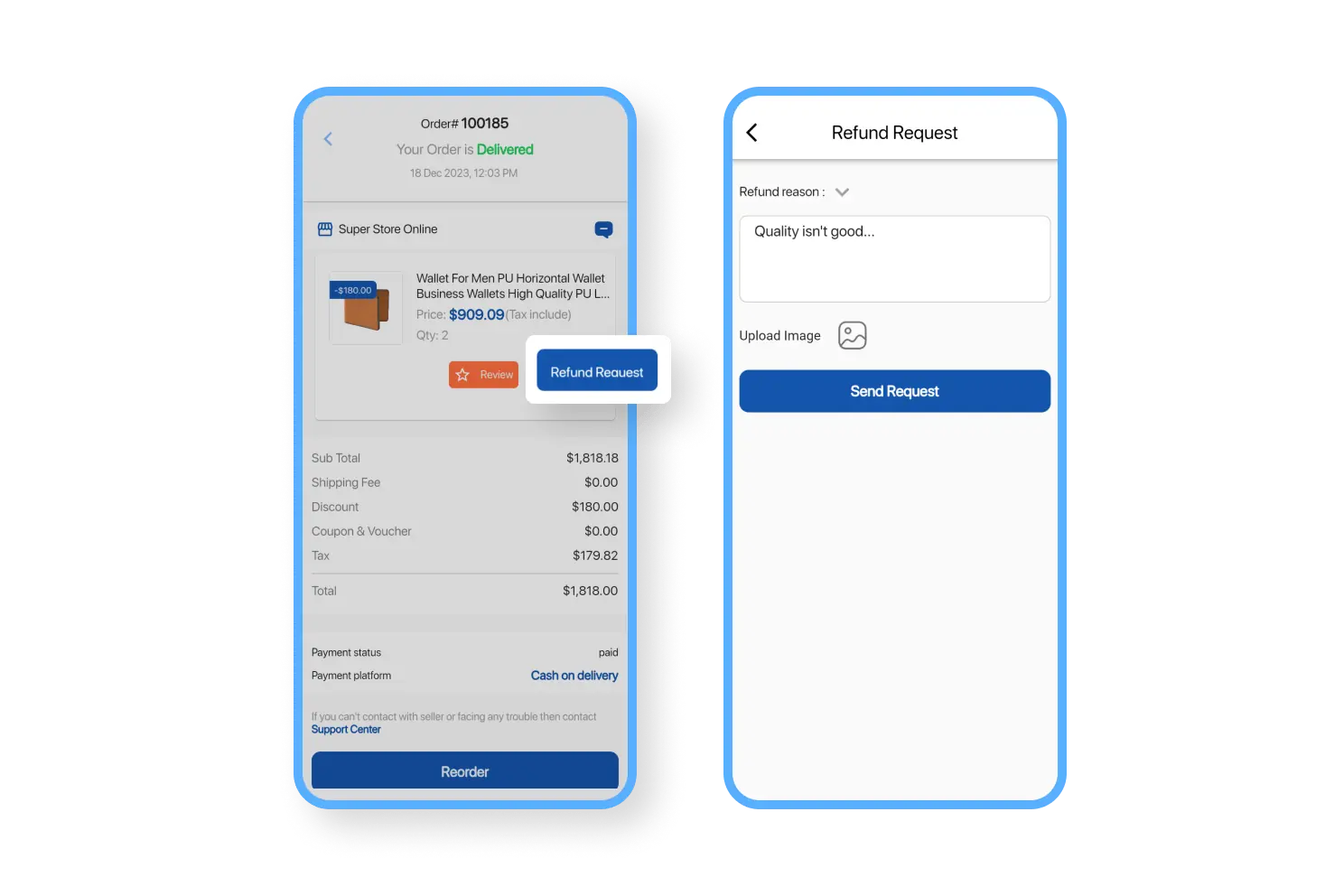 6valley Customer App Refund Request Features