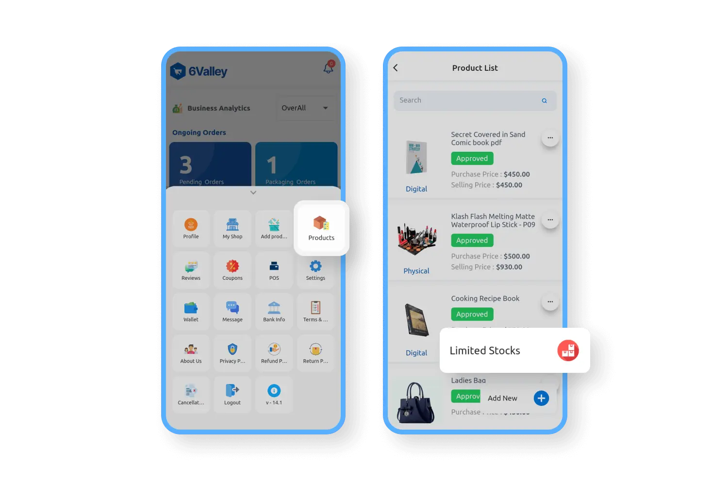 6valley Seller App Limited Stocks Features