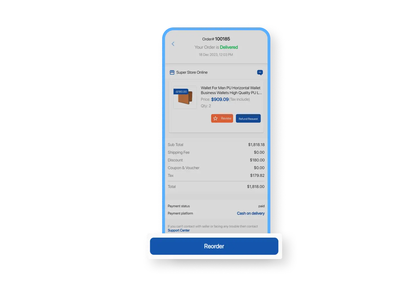 6valley Customer App Reorder Features