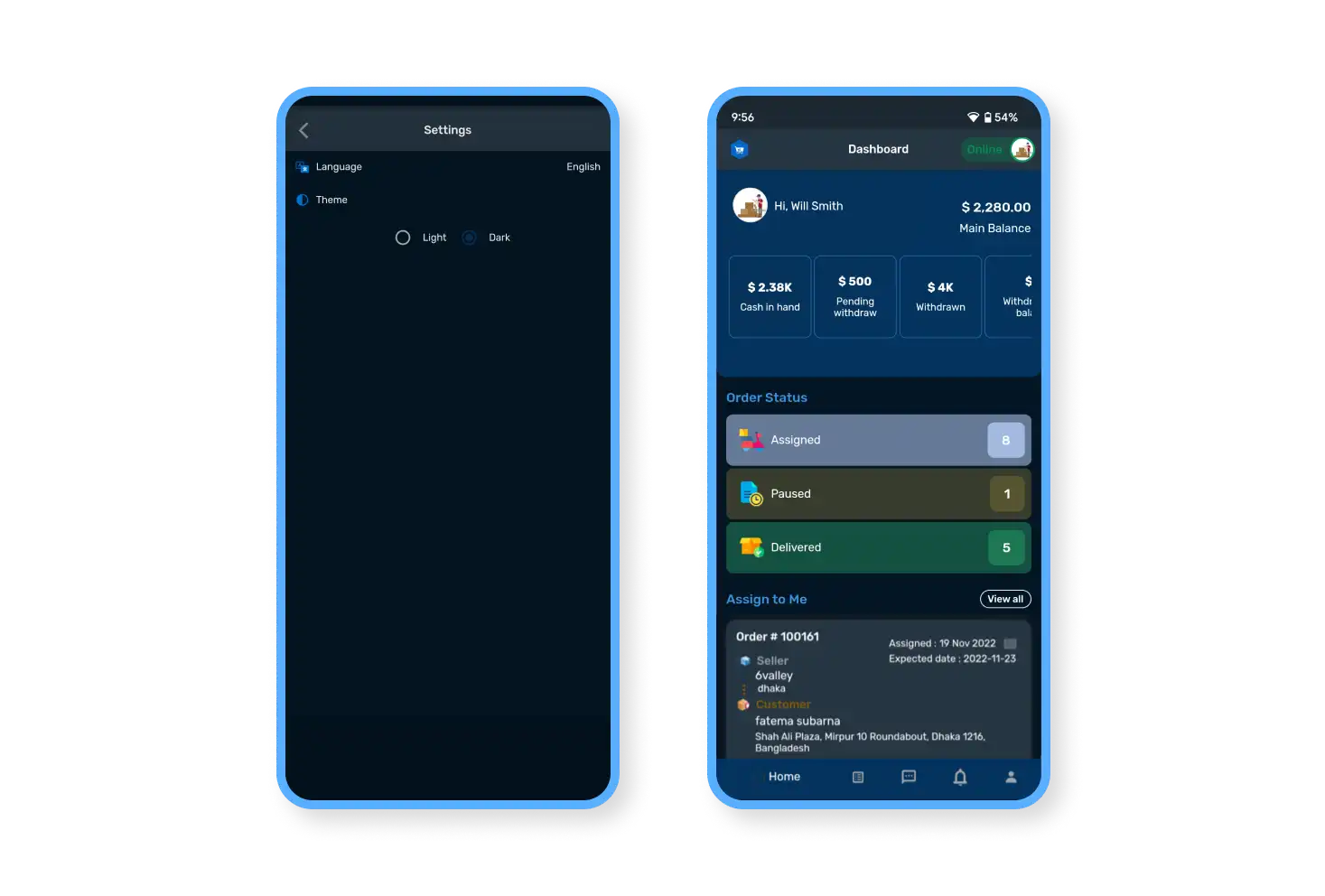 6valley Deliveryman App Dark Mode Features