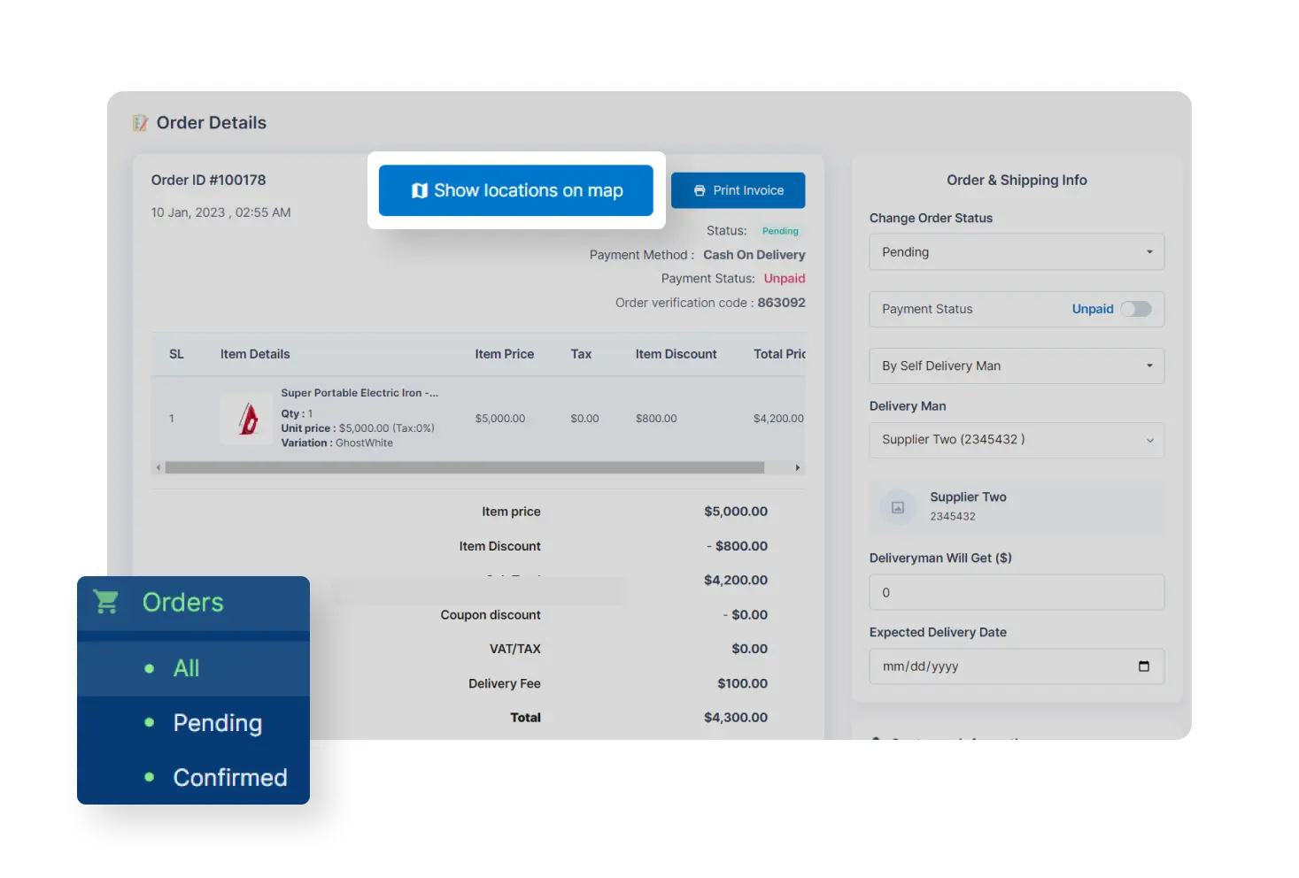 6valley Seller Panel Delivery Location