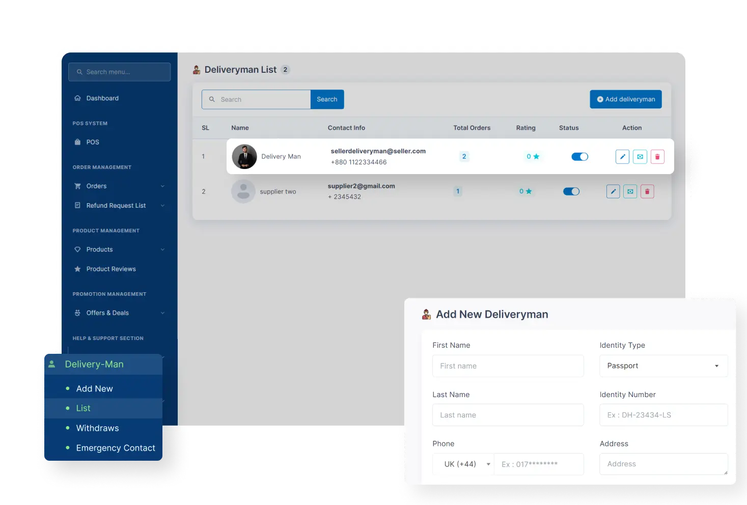 6valley Seller Panel Deliveryman Management Features