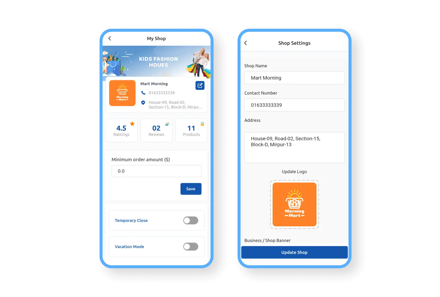 6valley Seller App Shop Setup Features