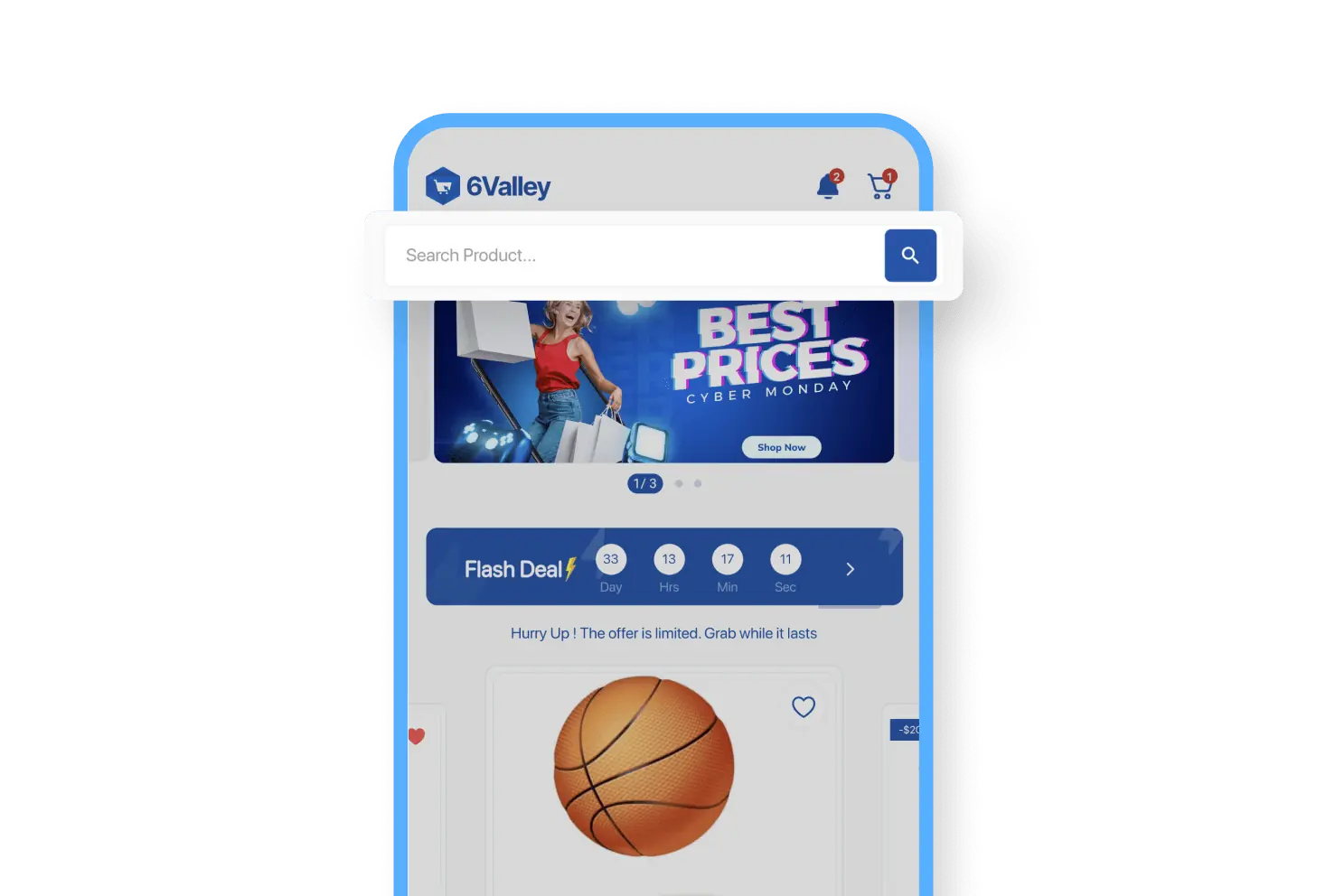 6valley Customer App Search Bar Features