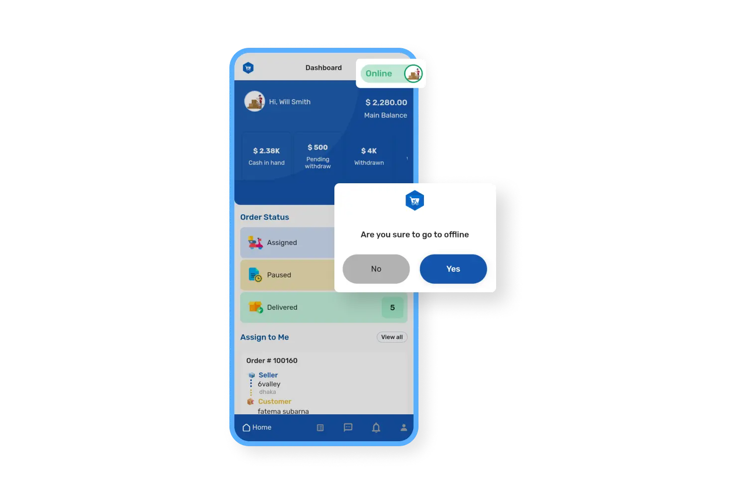 6valley Deliveryman App Active Status Features