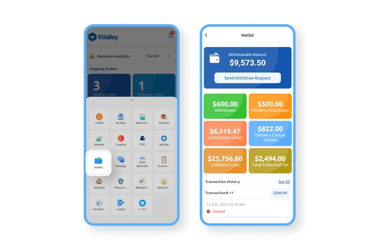 6valley Seller App Seller Wallet Features