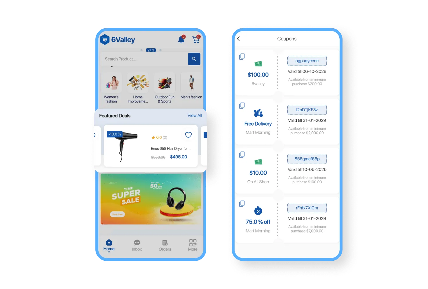 6valley Customer App Multiple Deals & Coupons Features