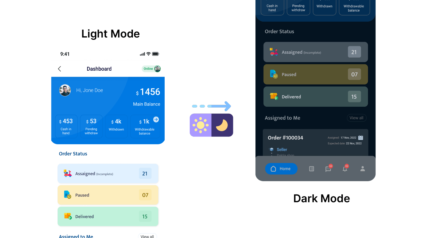 6Valley eCommerce CMS Solution Deliveryman App Light and Dark mode Feature