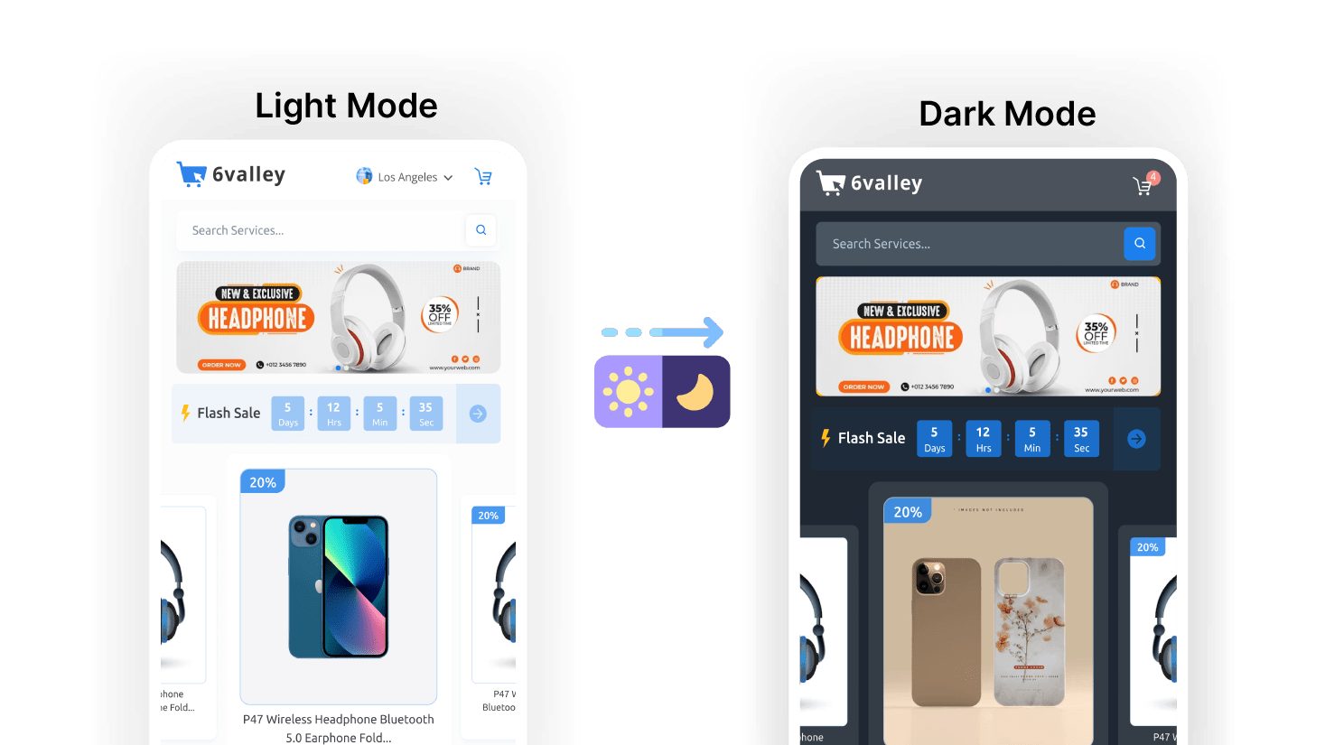 6Valley eCommerce CMS Solution Customer App Light and Dark Mode Feature