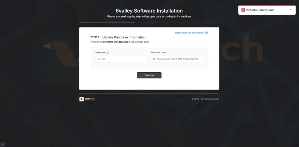 6Valley Installation: Update Purchase Information