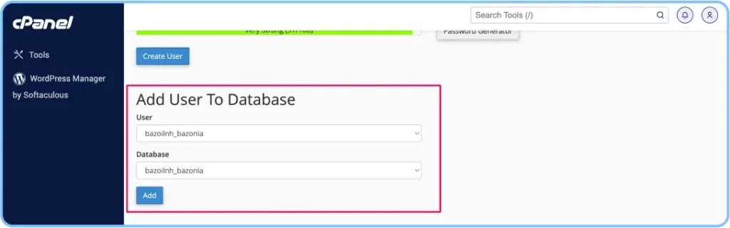 Add that user to the database you have just created