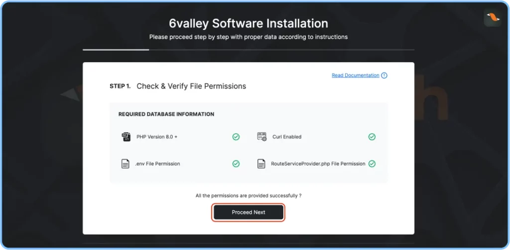 Check and verify the File Permissions and click the Proceed Next button