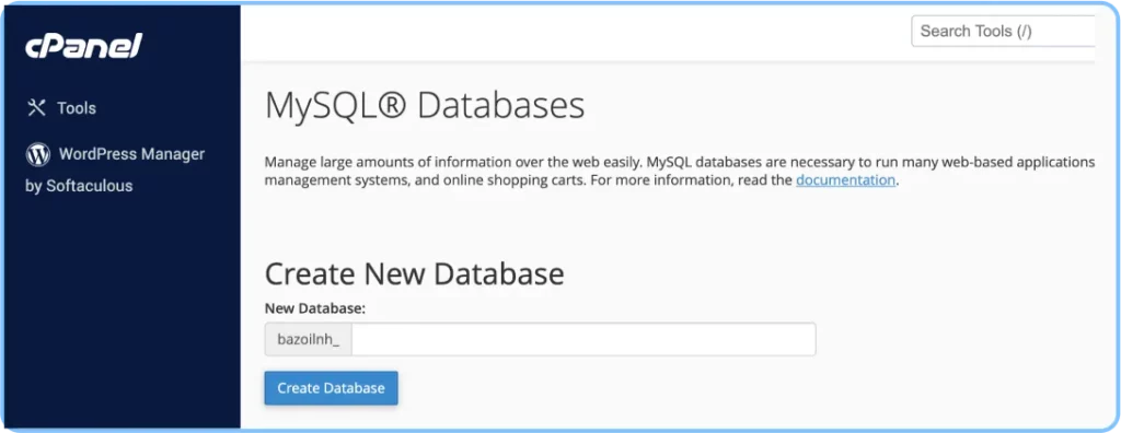 Create a new database on your server using MySQL
