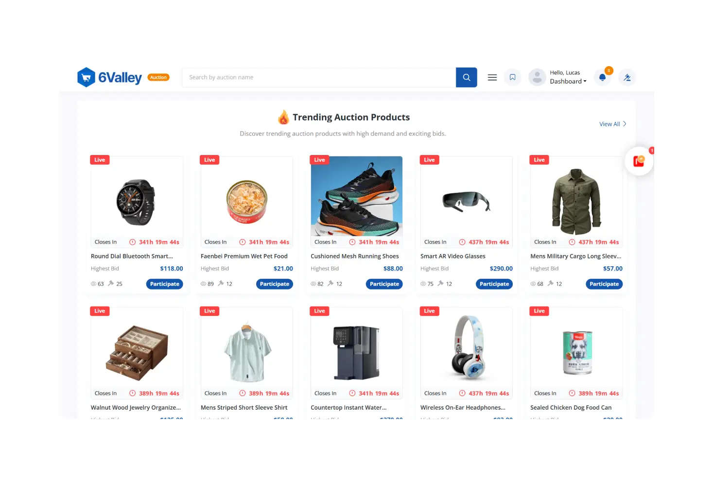 6Valley Auction - Live Auctions Features