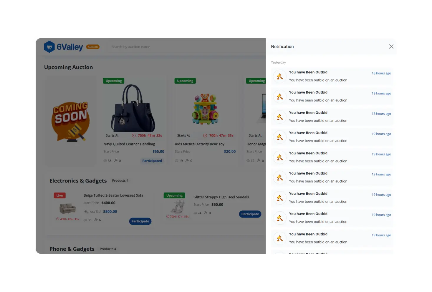 6Valley Auction - Notification