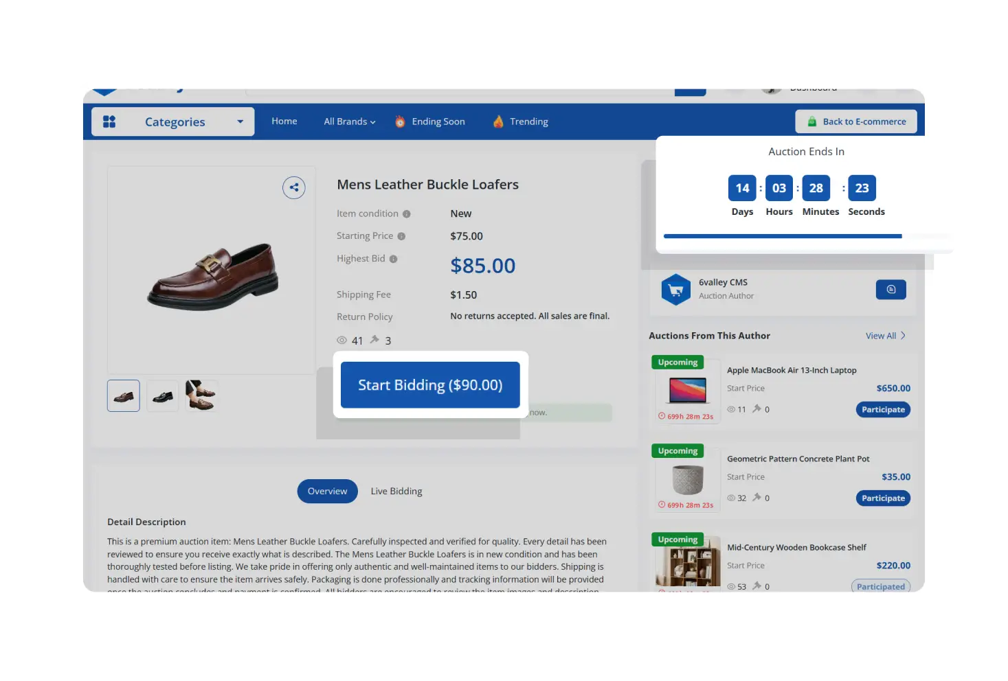 6Valley Auction - Real Time Bidding Features