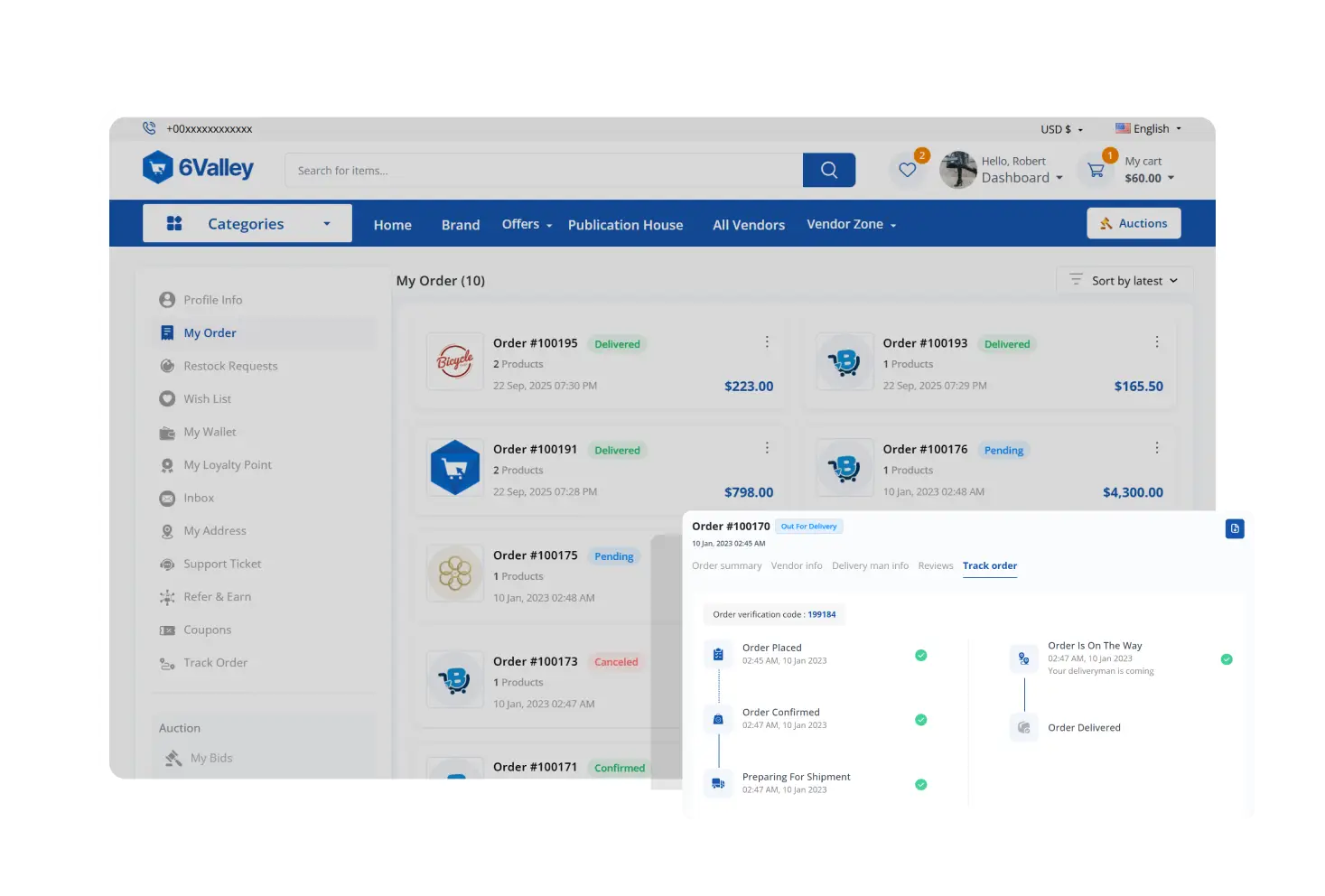 6Valley Auction - Delivery Tracking Features
