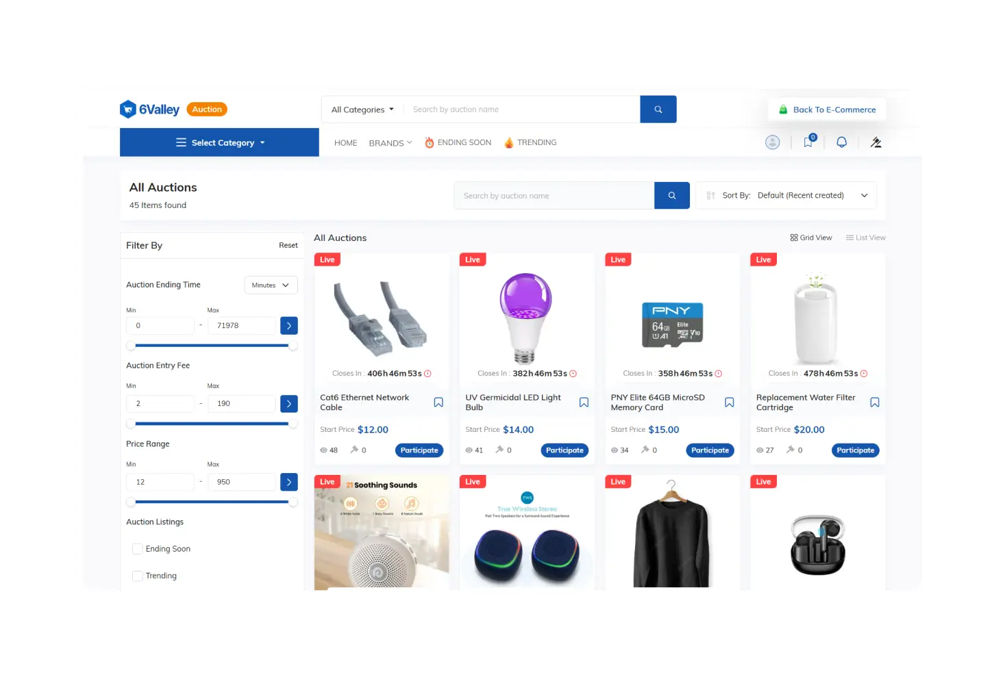 6Valley Auction - Search & Filter Features