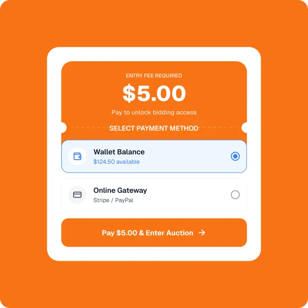 Auction entry fee payment screen