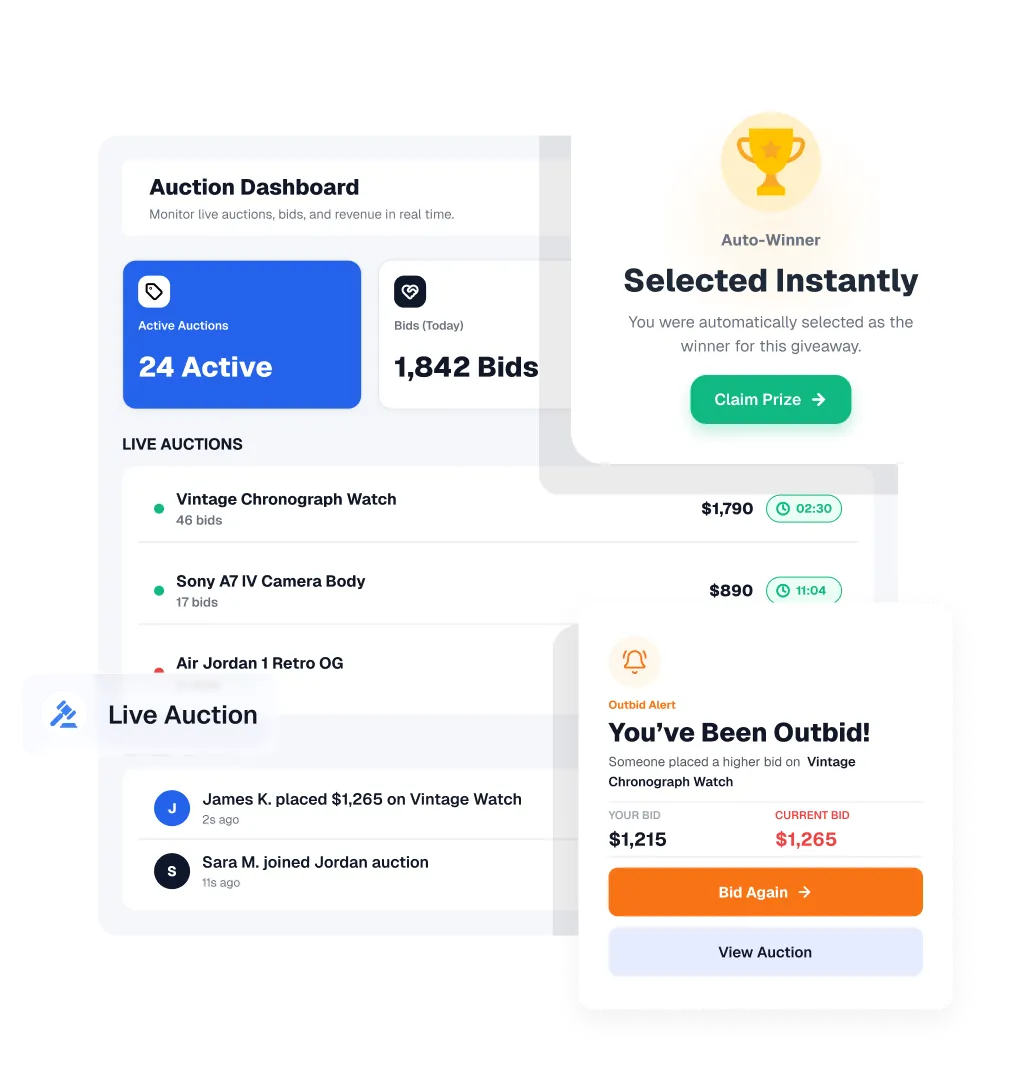6Valley Auction Add-on live auction dashboard
